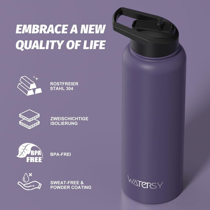 40oz Insulated Water Bottle (Cold for 48 Hrs),BPA Free&Leak Proof,Stainless Steel Water Flask,Water Jug with Straw Spout Lids for Gym,Hiking,Travel,Black Blue