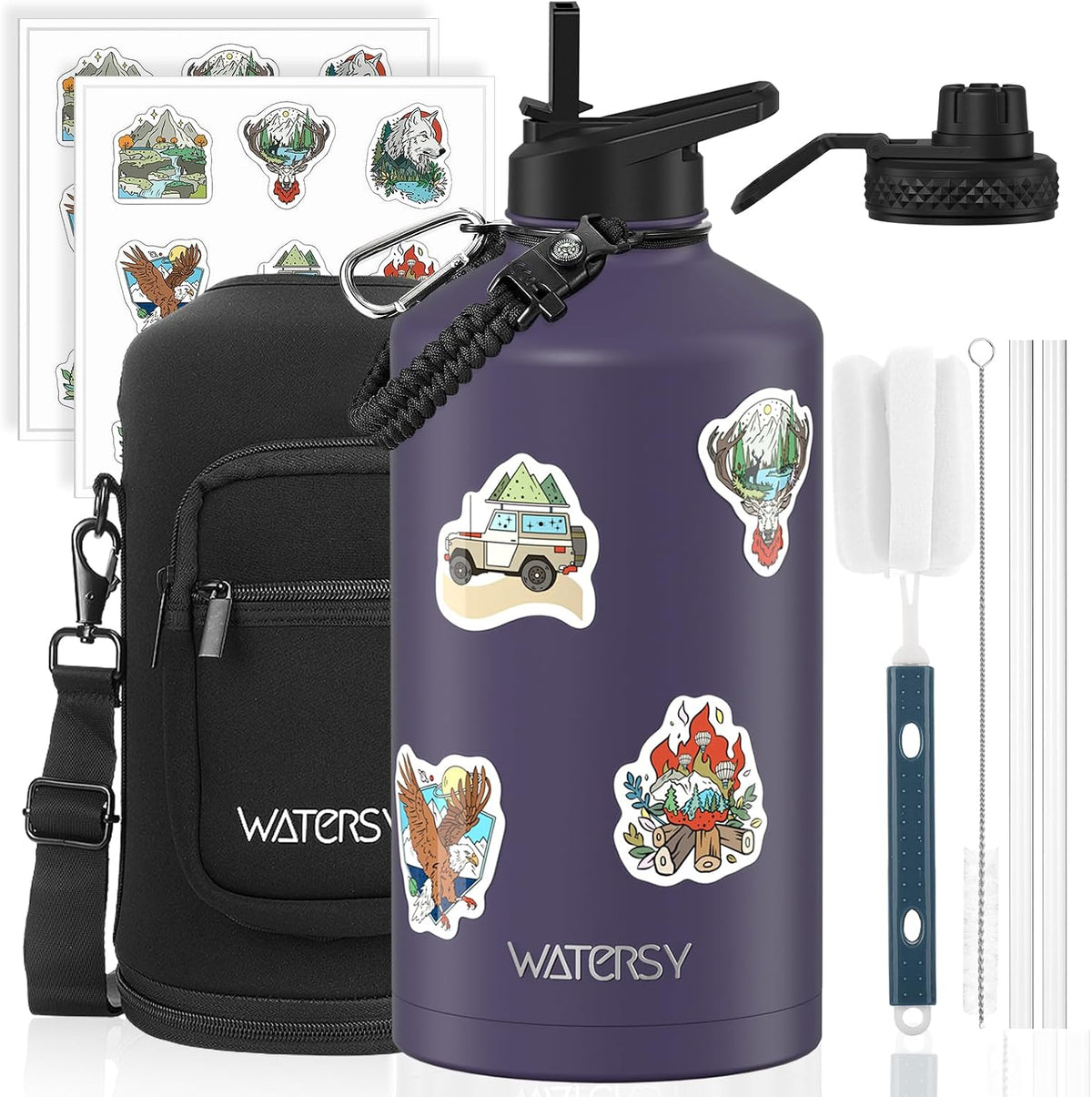 40oz Insulated Water Bottle (Cold for 48 Hrs),BPA Free&Leak Proof,Stainless Steel Water Flask,Water Jug with Straw Spout Lids for Gym,Hiking,Travel,Black Blue