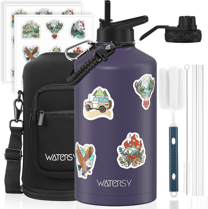 40oz Insulated Water Bottle (Cold for 48 Hrs),BPA Free&Leak Proof,Stainless Steel Water Flask,Water Jug with Straw Spout Lids for Gym,Hiking,Travel,Black Blue