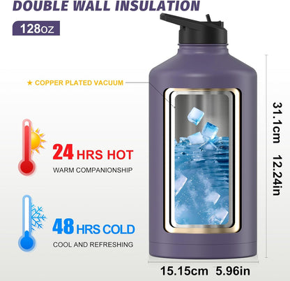 40oz Insulated Water Bottle (Cold for 48 Hrs),BPA Free&Leak Proof,Stainless Steel Water Flask,Water Jug with Straw Spout Lids for Gym,Hiking,Travel,Black Blue