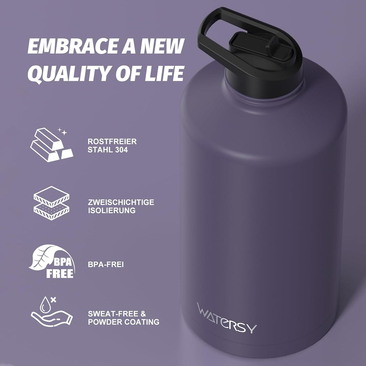 40oz Insulated Water Bottle (Cold for 48 Hrs),BPA Free&Leak Proof,Stainless Steel Water Flask,Water Jug with Straw Spout Lids for Gym,Hiking,Travel,Black Blue