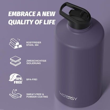 40oz Insulated Water Bottle (Cold for 48 Hrs),BPA Free&Leak Proof,Stainless Steel Water Flask,Water Jug with Straw Spout Lids for Gym,Hiking,Travel,Black Blue