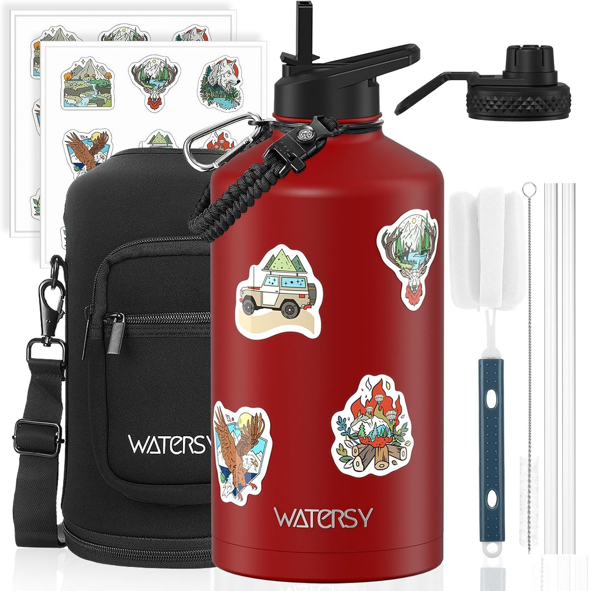40oz Insulated Water Bottle (Cold for 48 Hrs),BPA Free&Leak Proof,Stainless Steel Water Flask,Water Jug with Straw Spout Lids for Gym,Hiking,Travel,Black Blue