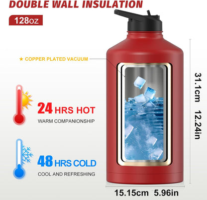 40oz Insulated Water Bottle (Cold for 48 Hrs),BPA Free&Leak Proof,Stainless Steel Water Flask,Water Jug with Straw Spout Lids for Gym,Hiking,Travel,Black Blue