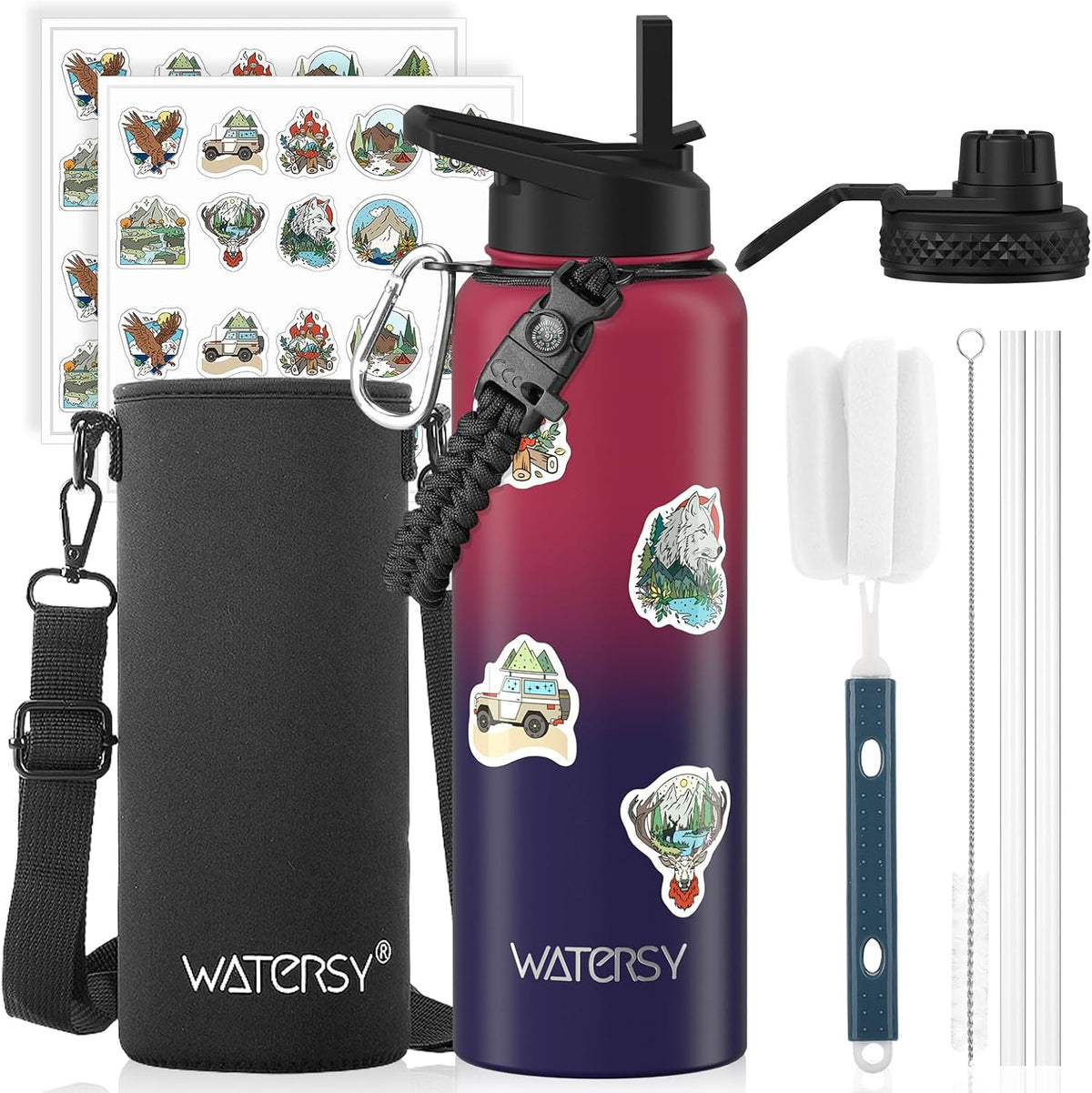 40oz Insulated Water Bottle (Cold for 48 Hrs),BPA Free&Leak Proof,Stainless Steel Water Flask,Water Jug with Straw Spout Lids for Gym,Hiking,Travel,Black Blue