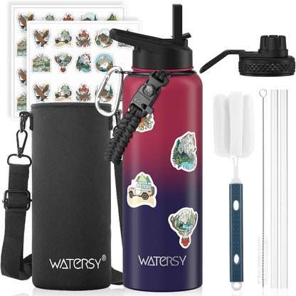 40oz Insulated Water Bottle (Cold for 48 Hrs),BPA Free&Leak Proof,Stainless Steel Water Flask,Water Jug with Straw Spout Lids for Gym,Hiking,Travel,Black Blue