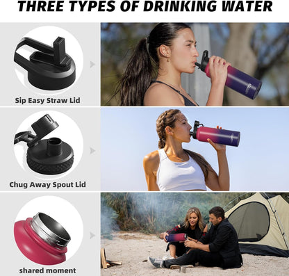 40oz Insulated Water Bottle (Cold for 48 Hrs),BPA Free&Leak Proof,Stainless Steel Water Flask,Water Jug with Straw Spout Lids for Gym,Hiking,Travel,Black Blue