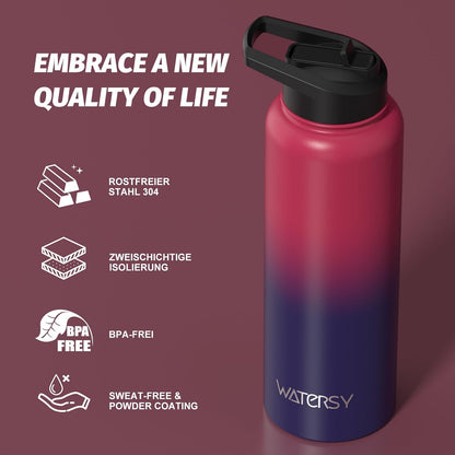 40oz Insulated Water Bottle (Cold for 48 Hrs),BPA Free&Leak Proof,Stainless Steel Water Flask,Water Jug with Straw Spout Lids for Gym,Hiking,Travel,Black Blue