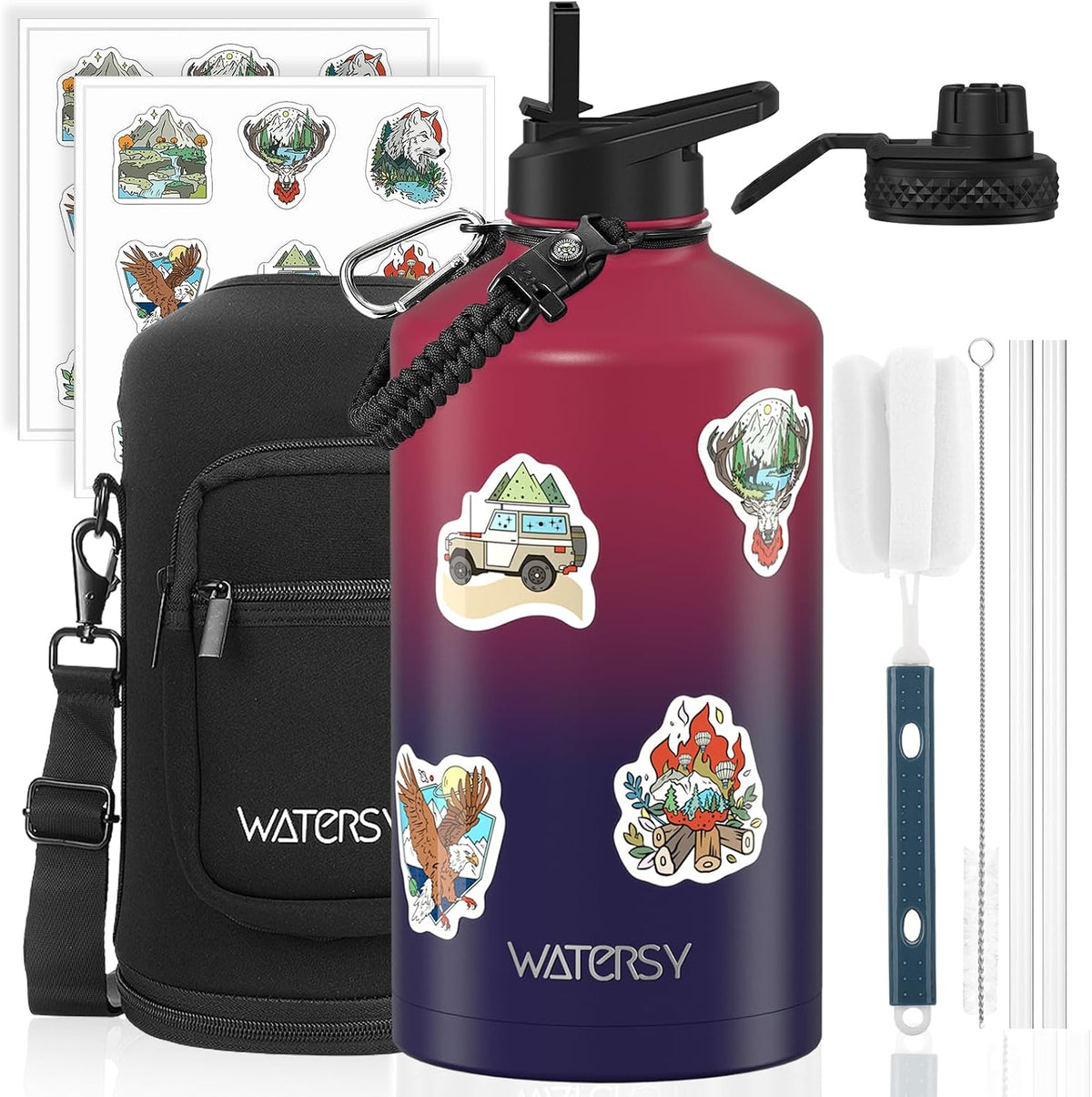 40oz Insulated Water Bottle (Cold for 48 Hrs),BPA Free&Leak Proof,Stainless Steel Water Flask,Water Jug with Straw Spout Lids for Gym,Hiking,Travel,Black Blue