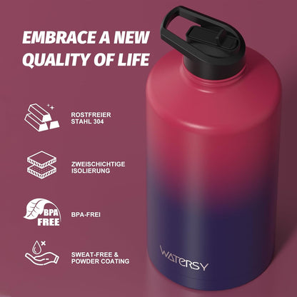 40oz Insulated Water Bottle (Cold for 48 Hrs),BPA Free&Leak Proof,Stainless Steel Water Flask,Water Jug with Straw Spout Lids for Gym,Hiking,Travel,Black Blue