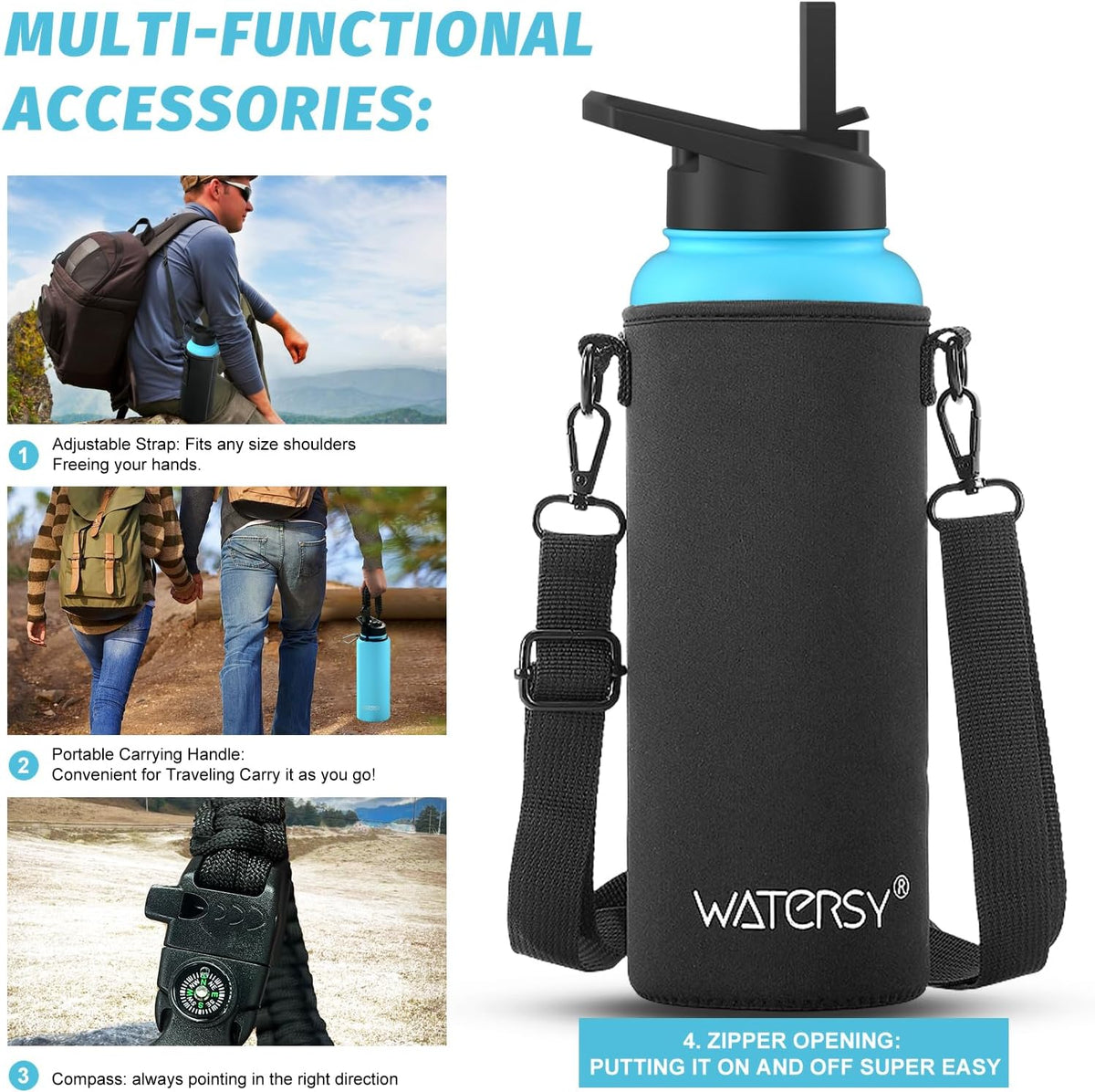 40oz Insulated Water Bottle (Cold for 48 Hrs),BPA Free&Leak Proof,Stainless Steel Water Flask,Water Jug with Straw Spout Lids for Gym,Hiking,Travel,Black Blue