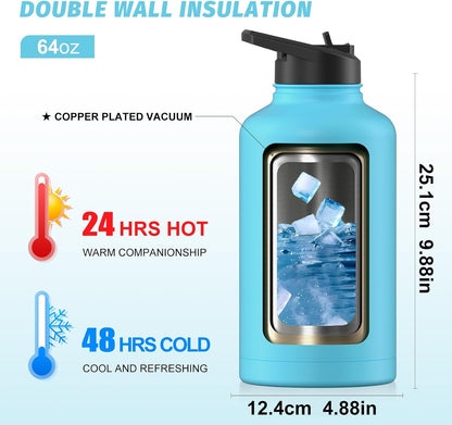 40oz Insulated Water Bottle (Cold for 48 Hrs),BPA Free&Leak Proof,Stainless Steel Water Flask,Water Jug with Straw Spout Lids for Gym,Hiking,Travel,Black Blue
