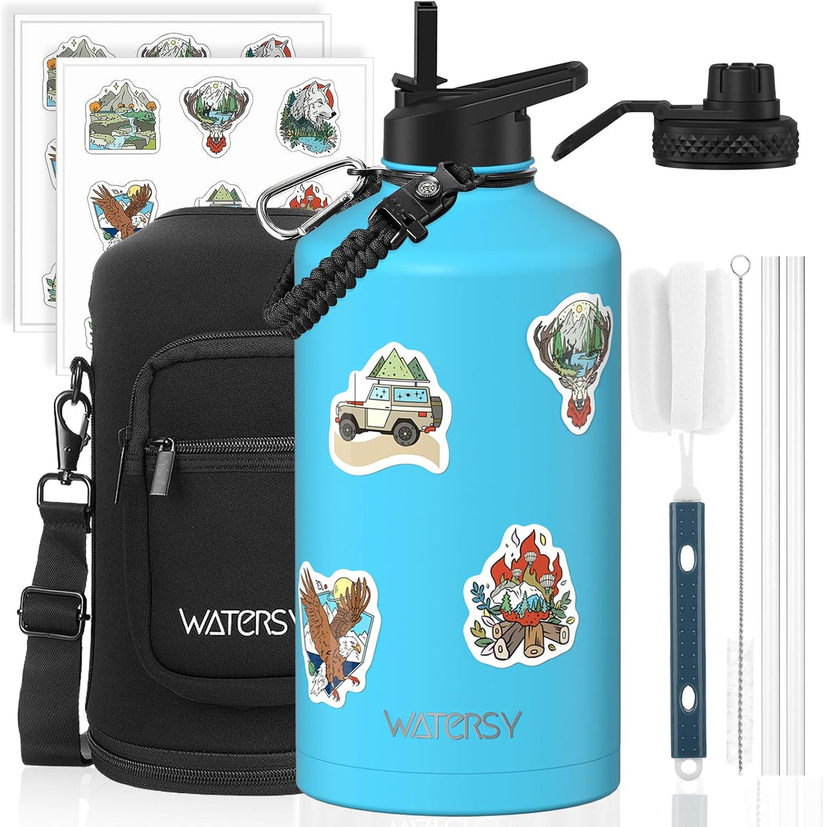 40oz Insulated Water Bottle (Cold for 48 Hrs),BPA Free&Leak Proof,Stainless Steel Water Flask,Water Jug with Straw Spout Lids for Gym,Hiking,Travel,Black Blue