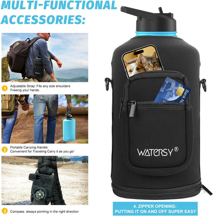 40oz Insulated Water Bottle (Cold for 48 Hrs),BPA Free&Leak Proof,Stainless Steel Water Flask,Water Jug with Straw Spout Lids for Gym,Hiking,Travel,Black Blue