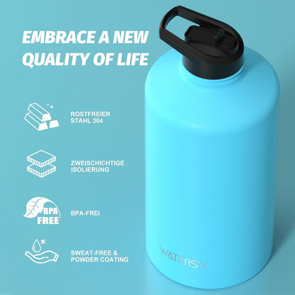 40oz Insulated Water Bottle (Cold for 48 Hrs),BPA Free&Leak Proof,Stainless Steel Water Flask,Water Jug with Straw Spout Lids for Gym,Hiking,Travel,Black Blue