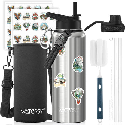 40oz Insulated Water Bottle (Cold for 48 Hrs),BPA Free&Leak Proof,Stainless Steel Water Flask,Water Jug with Straw Spout Lids for Gym,Hiking,Travel,Black Blue