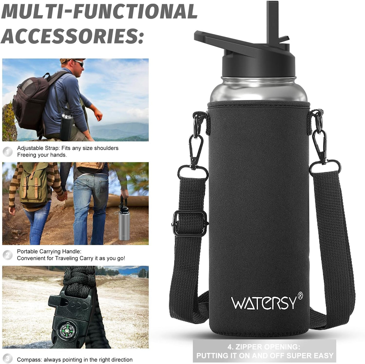 40oz Insulated Water Bottle (Cold for 48 Hrs),BPA Free&Leak Proof,Stainless Steel Water Flask,Water Jug with Straw Spout Lids for Gym,Hiking,Travel,Black Blue