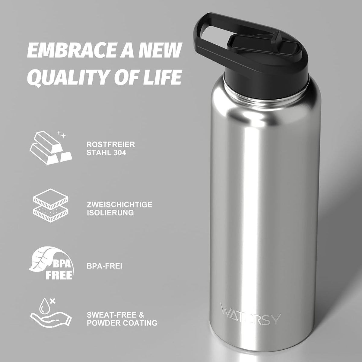 40oz Insulated Water Bottle (Cold for 48 Hrs),BPA Free&Leak Proof,Stainless Steel Water Flask,Water Jug with Straw Spout Lids for Gym,Hiking,Travel,Black Blue