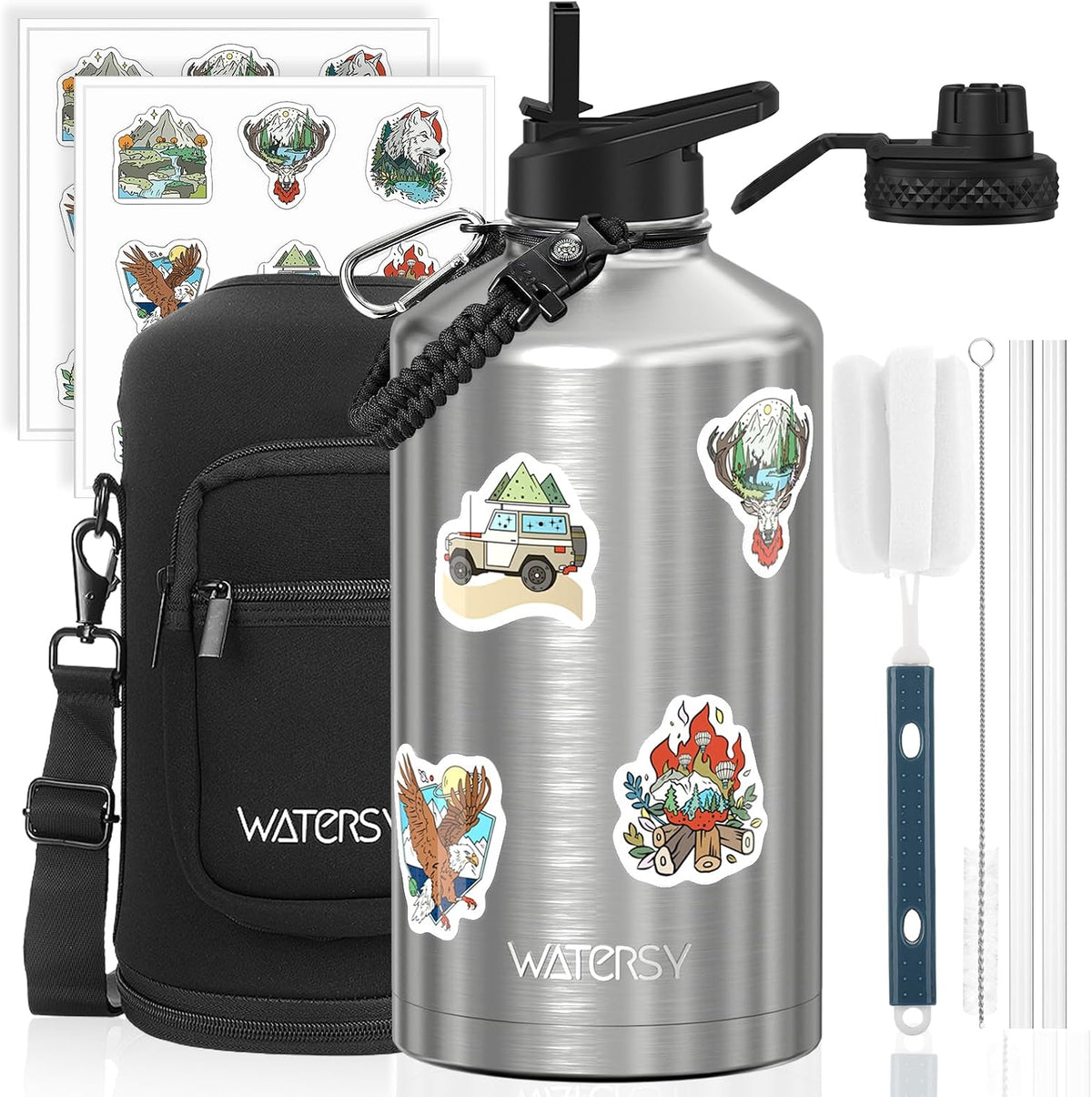 40oz Insulated Water Bottle (Cold for 48 Hrs),BPA Free&Leak Proof,Stainless Steel Water Flask,Water Jug with Straw Spout Lids for Gym,Hiking,Travel,Black Blue