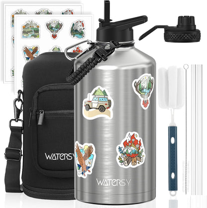 40oz Insulated Water Bottle (Cold for 48 Hrs),BPA Free&Leak Proof,Stainless Steel Water Flask,Water Jug with Straw Spout Lids for Gym,Hiking,Travel,Black Blue