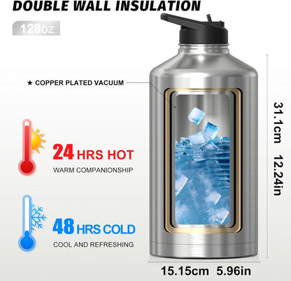 40oz Insulated Water Bottle (Cold for 48 Hrs),BPA Free&Leak Proof,Stainless Steel Water Flask,Water Jug with Straw Spout Lids for Gym,Hiking,Travel,Black Blue