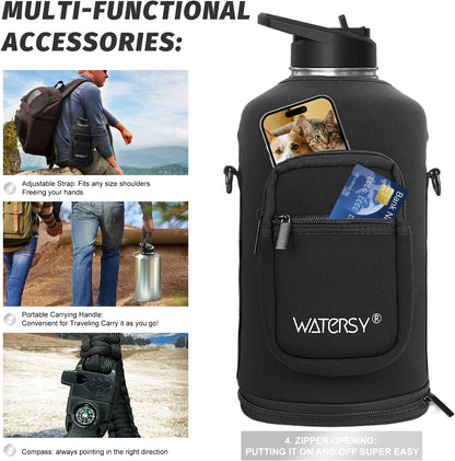 40oz Insulated Water Bottle (Cold for 48 Hrs),BPA Free&Leak Proof,Stainless Steel Water Flask,Water Jug with Straw Spout Lids for Gym,Hiking,Travel,Black Blue