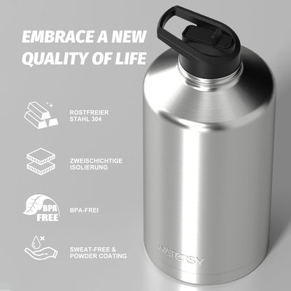 40oz Insulated Water Bottle (Cold for 48 Hrs),BPA Free&Leak Proof,Stainless Steel Water Flask,Water Jug with Straw Spout Lids for Gym,Hiking,Travel,Black Blue