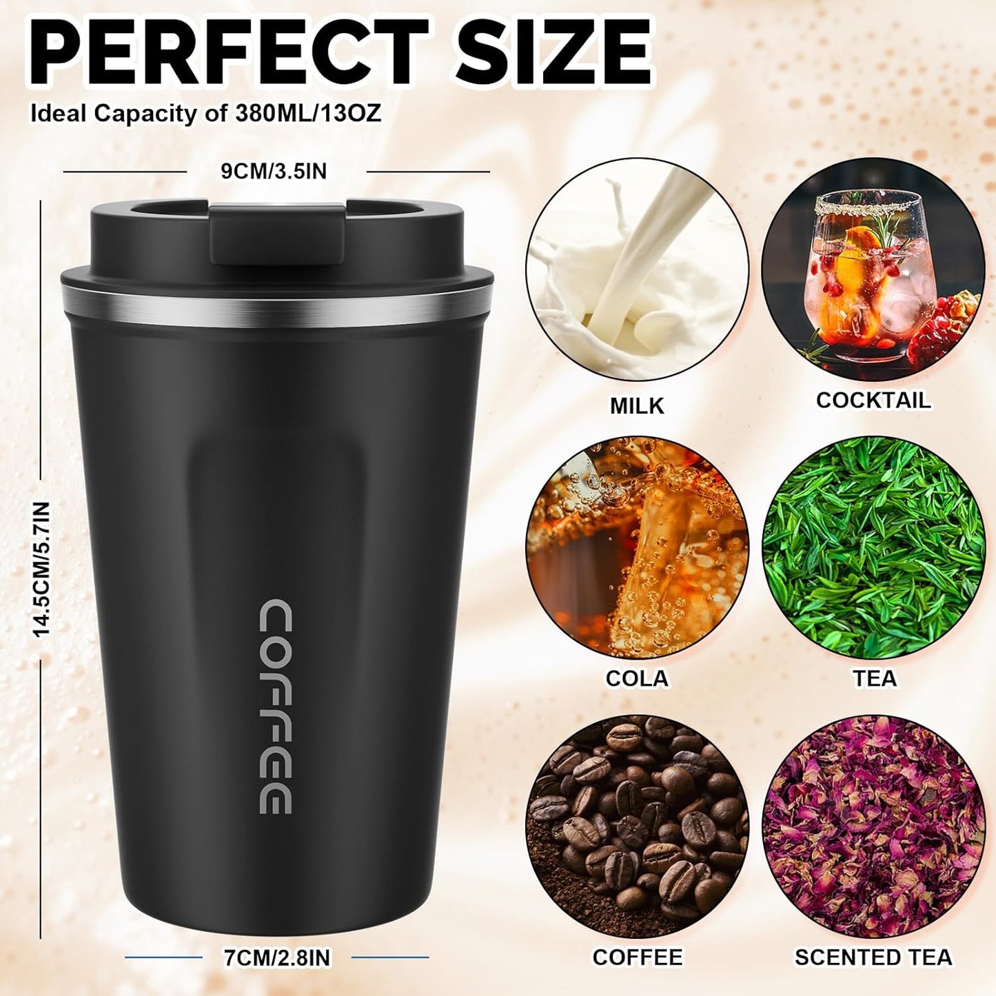CS COSDDI 12 oz Coffee mug - Stainless Steel Coffee Cup with Leakproof Lid | Stainless Steel Double-wall insulation, 6-Hour Heat Retention, 360°Leak proof, BPA-free, Reusable And To Go Coffee Mug