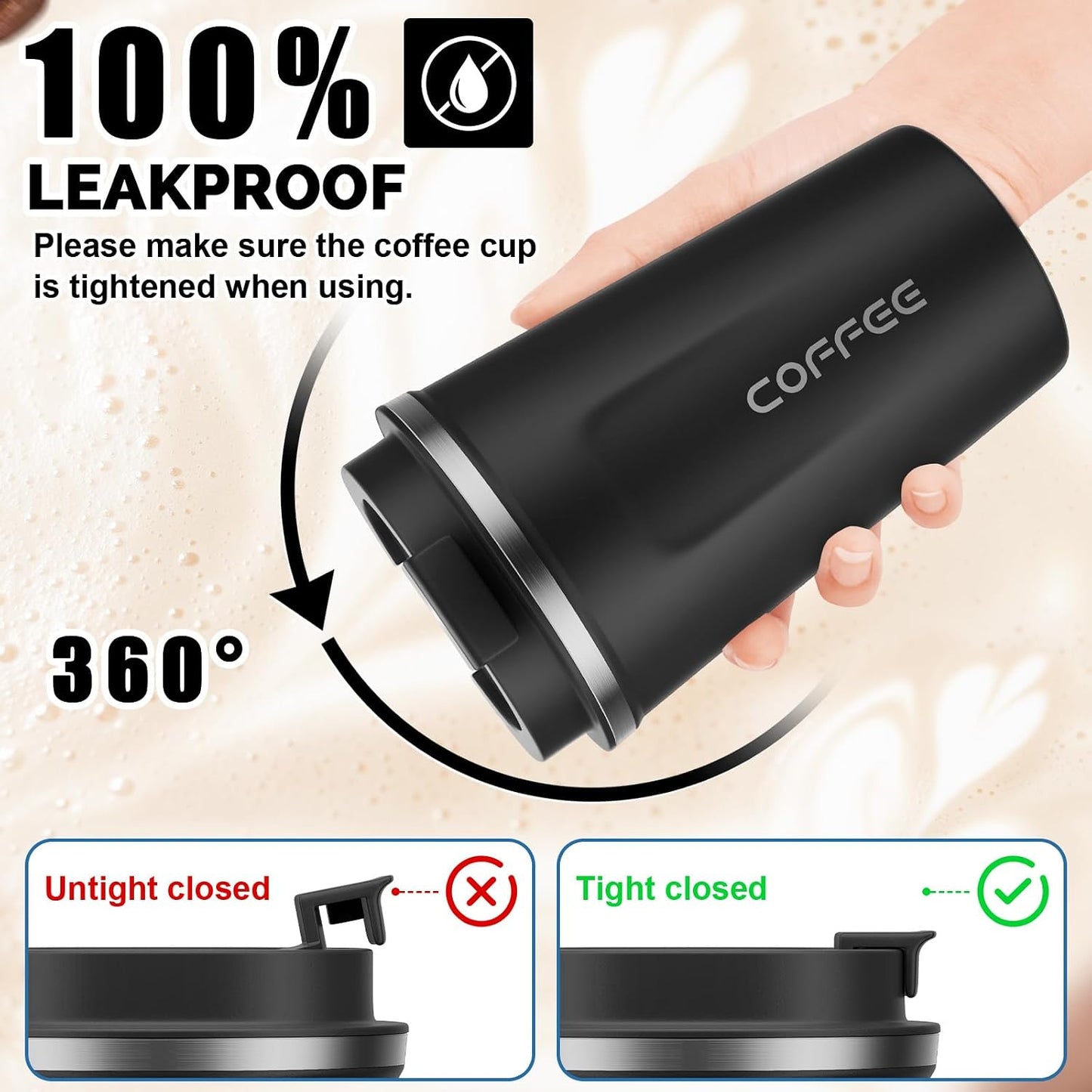CS COSDDI 12 oz Coffee mug - Stainless Steel Coffee Cup with Leakproof Lid | Stainless Steel Double-wall insulation, 6-Hour Heat Retention, 360°Leak proof, BPA-free, Reusable And To Go Coffee Mug