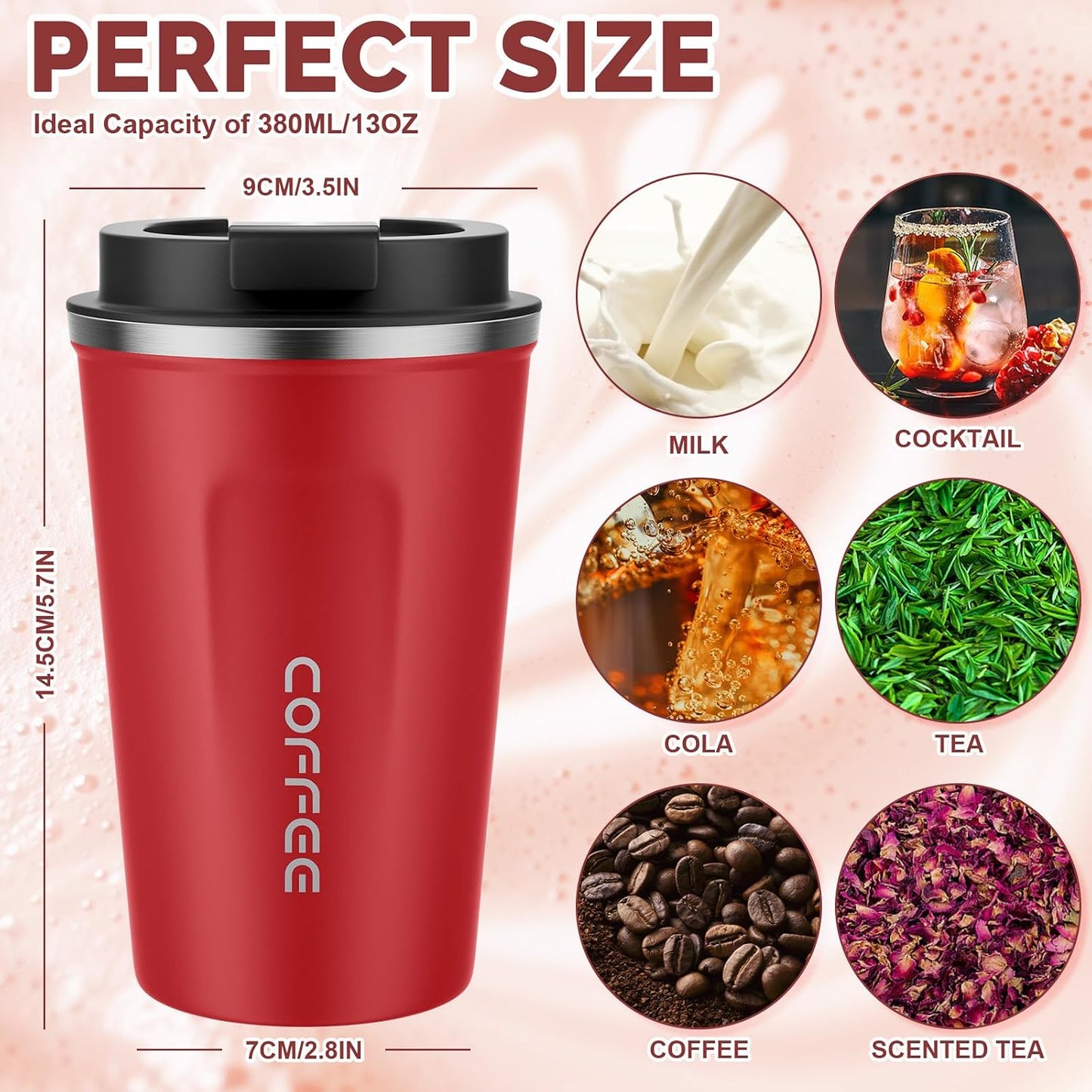 CS COSDDI 12 oz Coffee mug - Stainless Steel Coffee Cup with Leakproof Lid | Stainless Steel Double-wall insulation, 6-Hour Heat Retention, 360°Leak proof, BPA-free, Reusable And To Go Coffee Mug