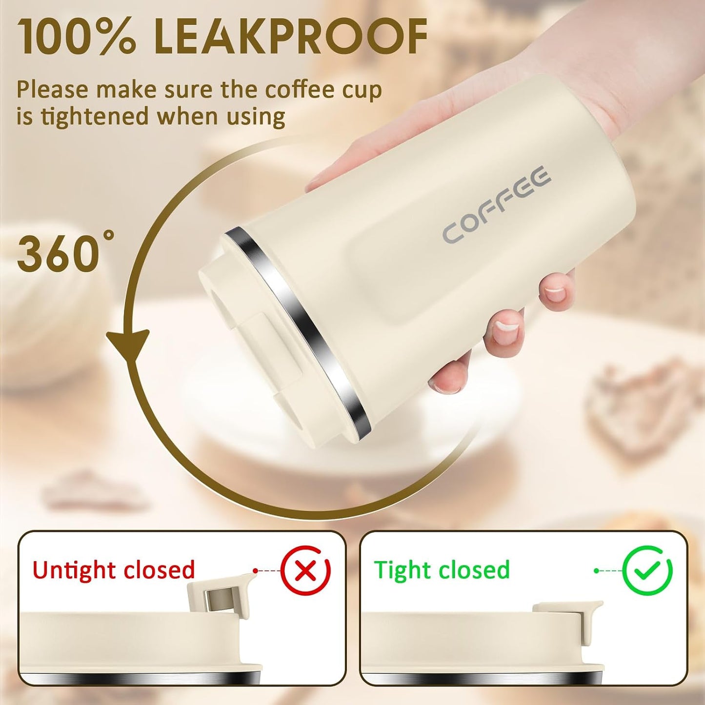 CS COSDDI 12 oz Coffee mug - Stainless Steel Coffee Cup with Leakproof Lid | Stainless Steel Double-wall insulation, 6-Hour Heat Retention, 360°Leak proof, BPA-free, Reusable And To Go Coffee Mug