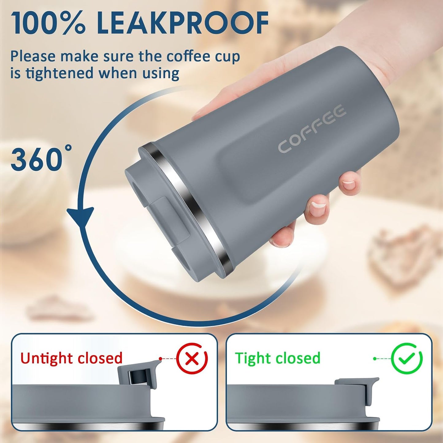 CS COSDDI 12 oz Coffee mug - Stainless Steel Coffee Cup with Leakproof Lid | Stainless Steel Double-wall insulation, 6-Hour Heat Retention, 360°Leak proof, BPA-free, Reusable And To Go Coffee Mug