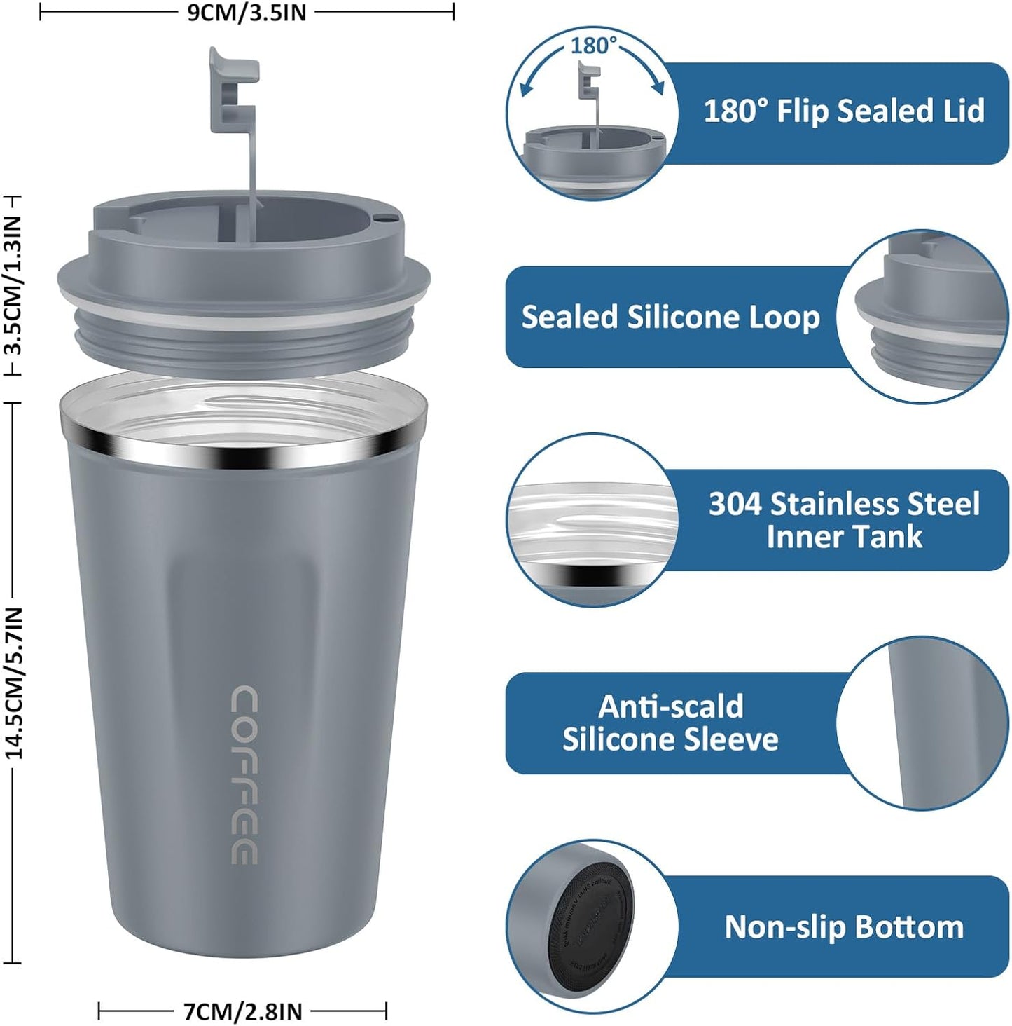 CS COSDDI 12 oz Coffee mug - Stainless Steel Coffee Cup with Leakproof Lid | Stainless Steel Double-wall insulation, 6-Hour Heat Retention, 360°Leak proof, BPA-free, Reusable And To Go Coffee Mug