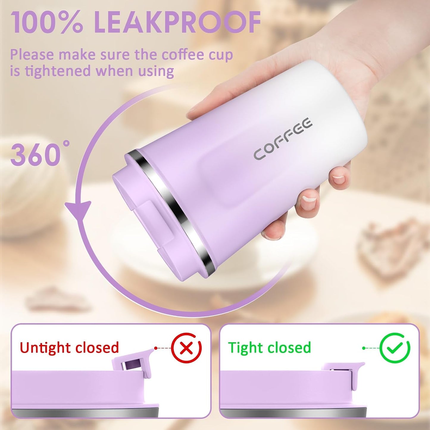 CS COSDDI 12 oz Coffee mug - Stainless Steel Coffee Cup with Leakproof Lid | Stainless Steel Double-wall insulation, 6-Hour Heat Retention, 360°Leak proof, BPA-free, Reusable And To Go Coffee Mug