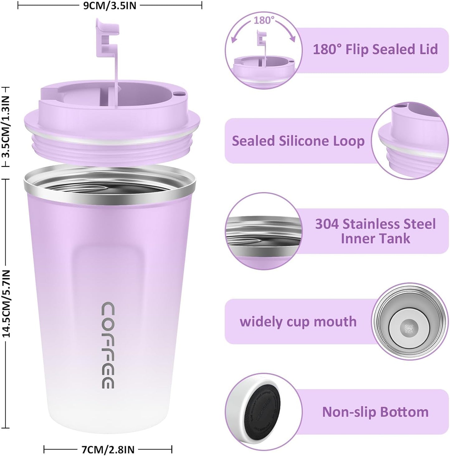 CS COSDDI 12 oz Coffee mug - Stainless Steel Coffee Cup with Leakproof Lid | Stainless Steel Double-wall insulation, 6-Hour Heat Retention, 360°Leak proof, BPA-free, Reusable And To Go Coffee Mug