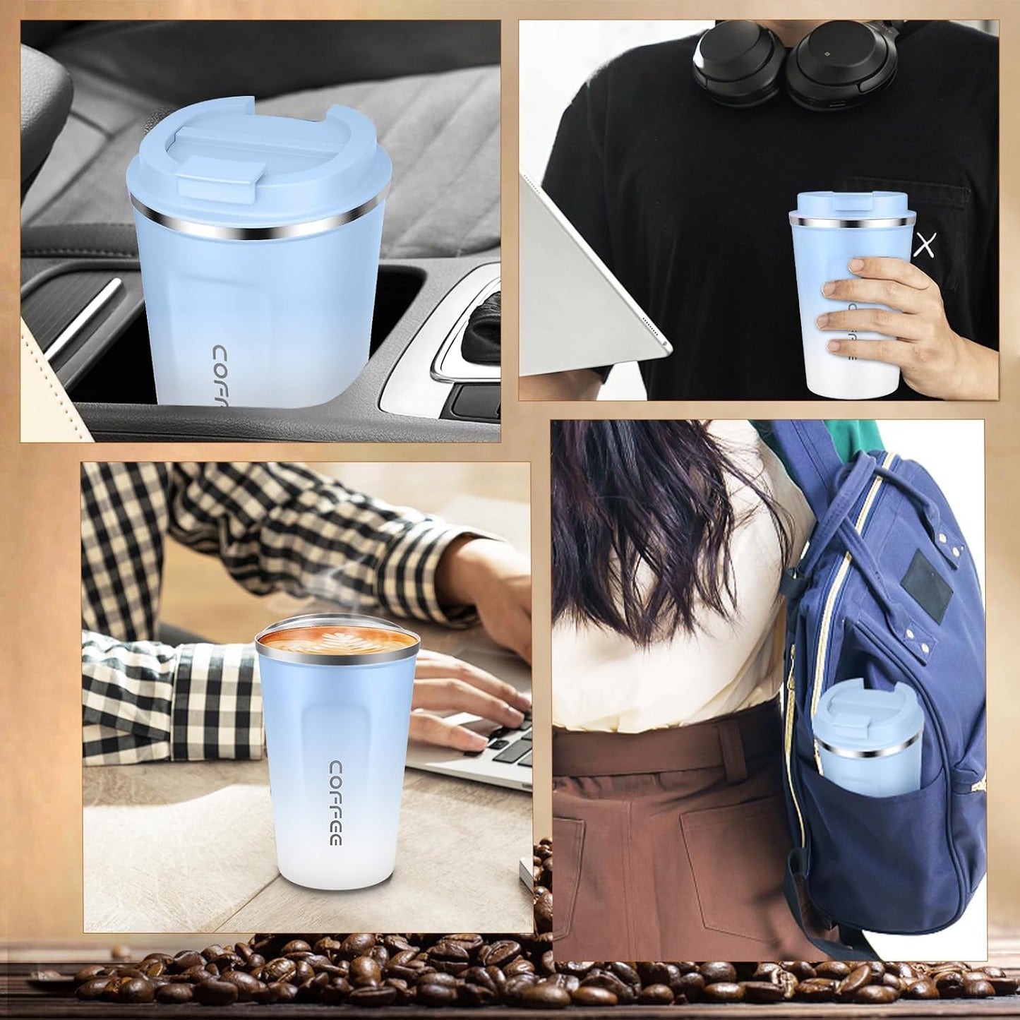 CS COSDDI 12 oz Coffee mug - Stainless Steel Coffee Cup with Leakproof Lid | Stainless Steel Double-wall insulation, 6-Hour Heat Retention, 360°Leak proof, BPA-free, Reusable And To Go Coffee Mug