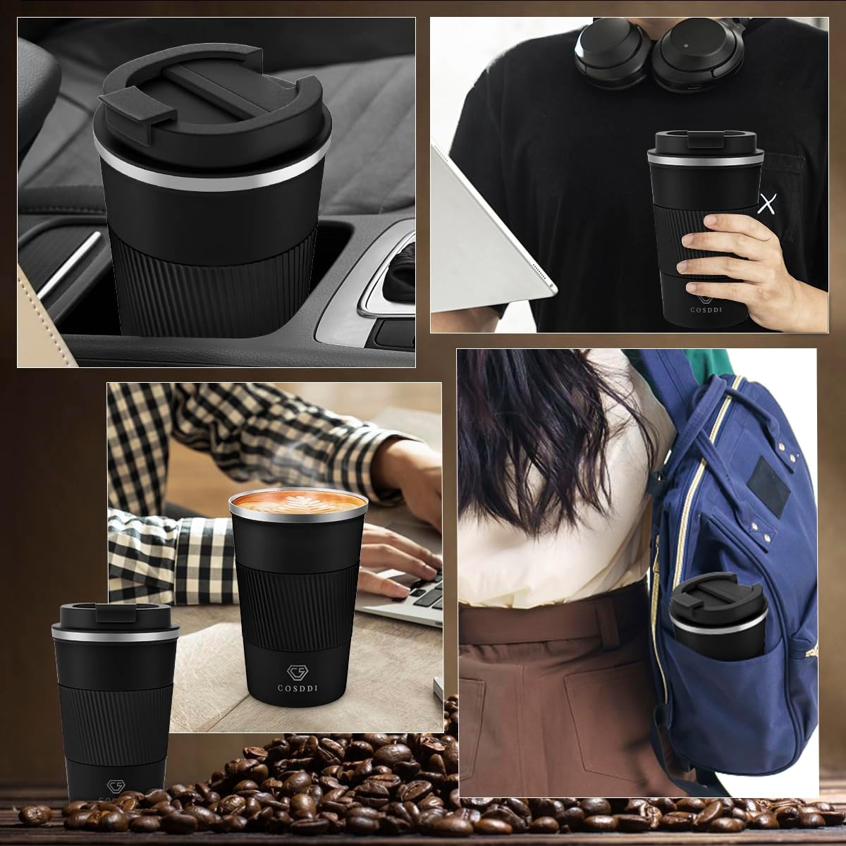 CS COSDDI 12 oz Coffee mug - Stainless Steel Coffee Cup with Leakproof Lid | Stainless Steel Double-wall insulation, 6-Hour Heat Retention, 360°Leak proof, BPA-free, Reusable And To Go Coffee Mug