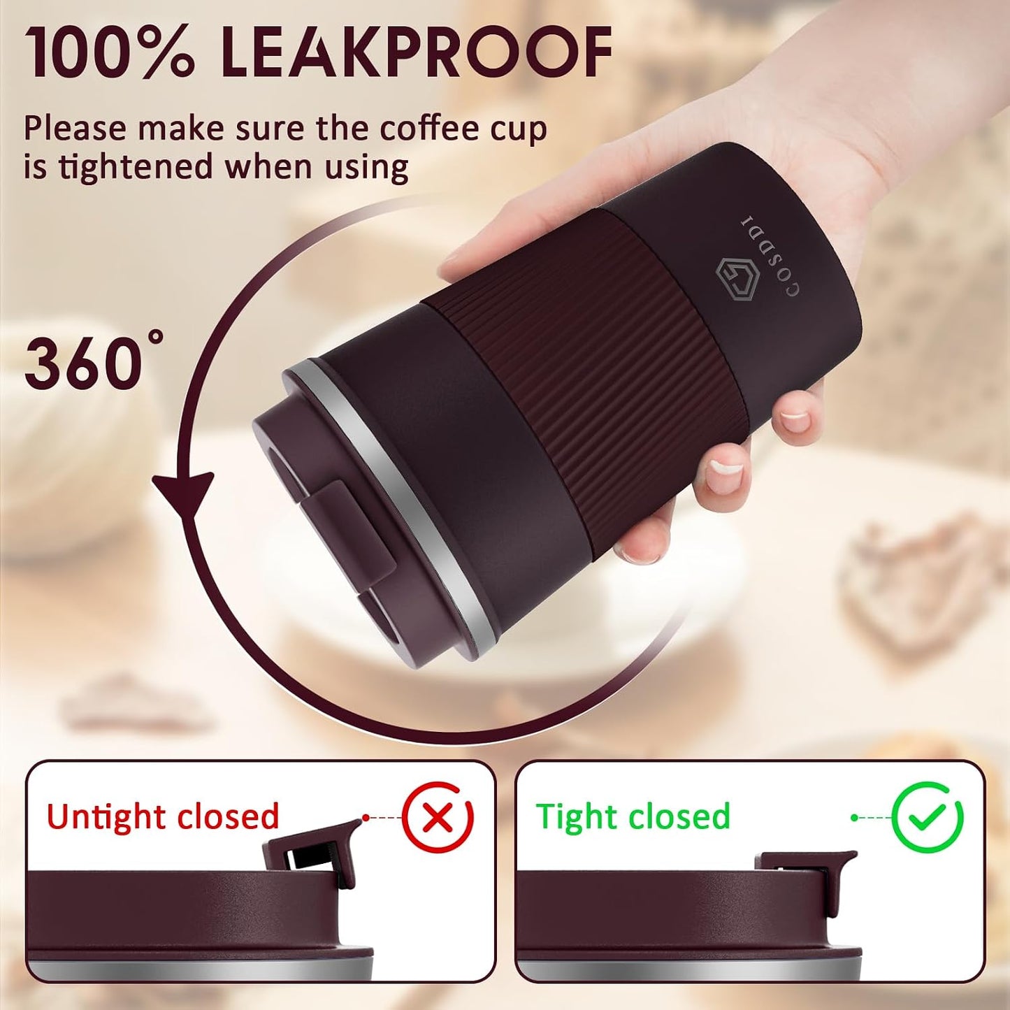 CS COSDDI 12 oz Coffee mug - Stainless Steel Coffee Cup with Leakproof Lid | Stainless Steel Double-wall insulation, 6-Hour Heat Retention, 360°Leak proof, BPA-free, Reusable And To Go Coffee Mug