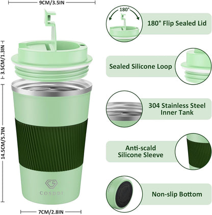 CS COSDDI 12 oz Coffee mug - Stainless Steel Coffee Cup with Leakproof Lid | Stainless Steel Double-wall insulation, 6-Hour Heat Retention, 360°Leak proof, BPA-free, Reusable And To Go Coffee Mug
