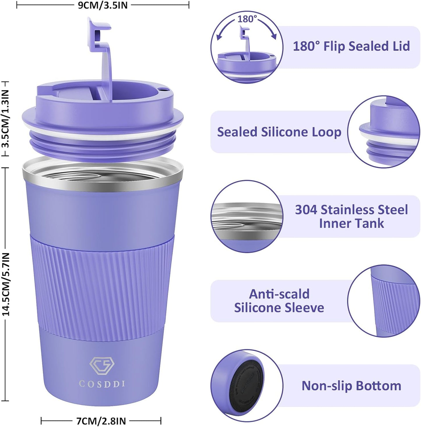 CS COSDDI 12 oz Coffee mug - Stainless Steel Coffee Cup with Leakproof Lid | Stainless Steel Double-wall insulation, 6-Hour Heat Retention, 360°Leak proof, BPA-free, Reusable And To Go Coffee Mug