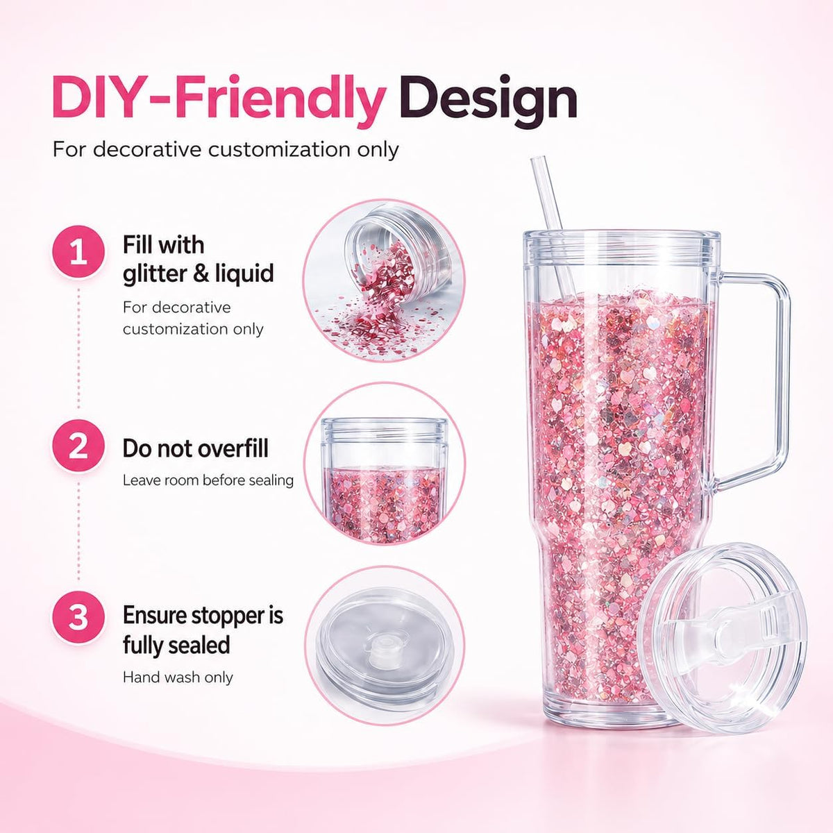 40 oz Acrylic Tumbler with Handle, Lid and Straw