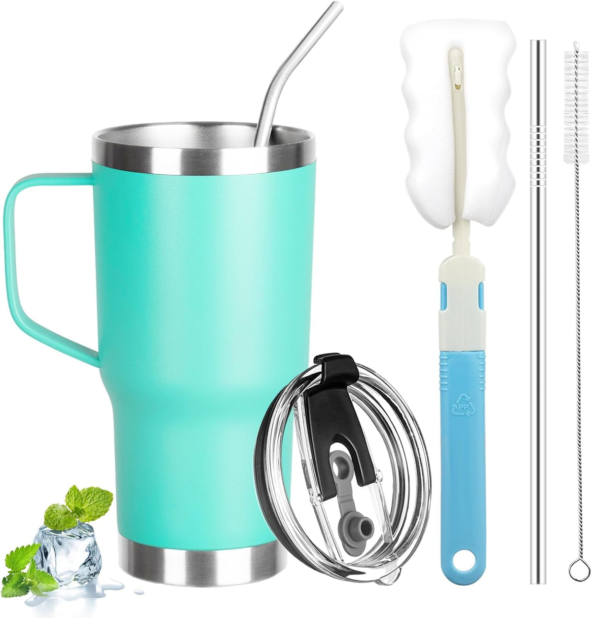 20 oz Tumbler with Handle, Stainless Steel Insulated Tumbler with Lid and Straw, Double Wall Vacuum Coffee Mug Tumbler, Insulated Coffee Thermal Cup for Cold and Hot (Black)