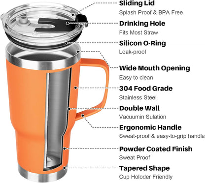 20 oz Tumbler with Handle, Stainless Steel Insulated Tumbler with Lid and Straw, Double Wall Vacuum Coffee Mug Tumbler, Insulated Coffee Thermal Cup for Cold and Hot (Black)