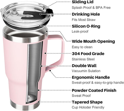 20 oz Tumbler with Handle, Stainless Steel Insulated Tumbler with Lid and Straw, Double Wall Vacuum Coffee Mug Tumbler, Insulated Coffee Thermal Cup for Cold and Hot (Black)