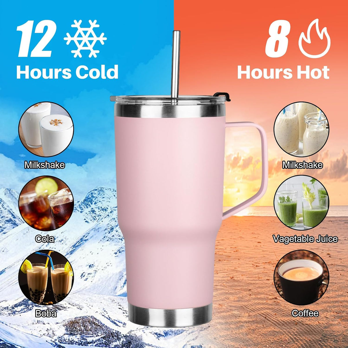 20 oz Tumbler with Handle, Stainless Steel Insulated Tumbler with Lid and Straw, Double Wall Vacuum Coffee Mug Tumbler, Insulated Coffee Thermal Cup for Cold and Hot (Black)