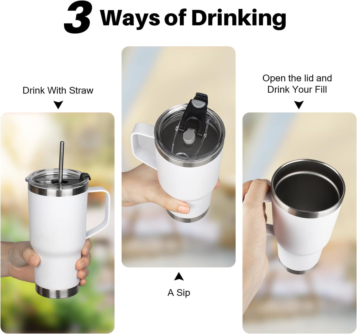 20 oz Tumbler with Handle, Stainless Steel Insulated Tumbler with Lid and Straw, Double Wall Vacuum Coffee Mug Tumbler, Insulated Coffee Thermal Cup for Cold and Hot (Black)