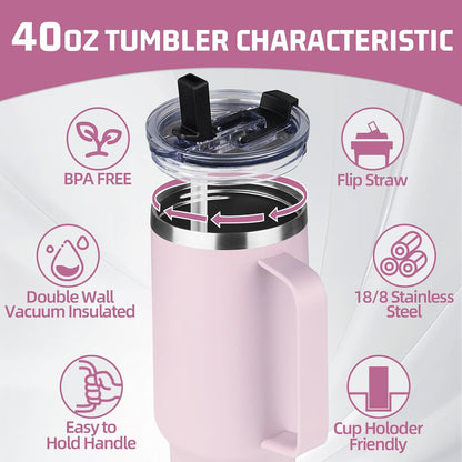 20 oz Tumbler with Handle, Stainless Steel Insulated Tumbler with Lid and Straw, Double Wall Vacuum Coffee Mug Tumbler, Insulated Coffee Thermal Cup for Cold and Hot (Black)