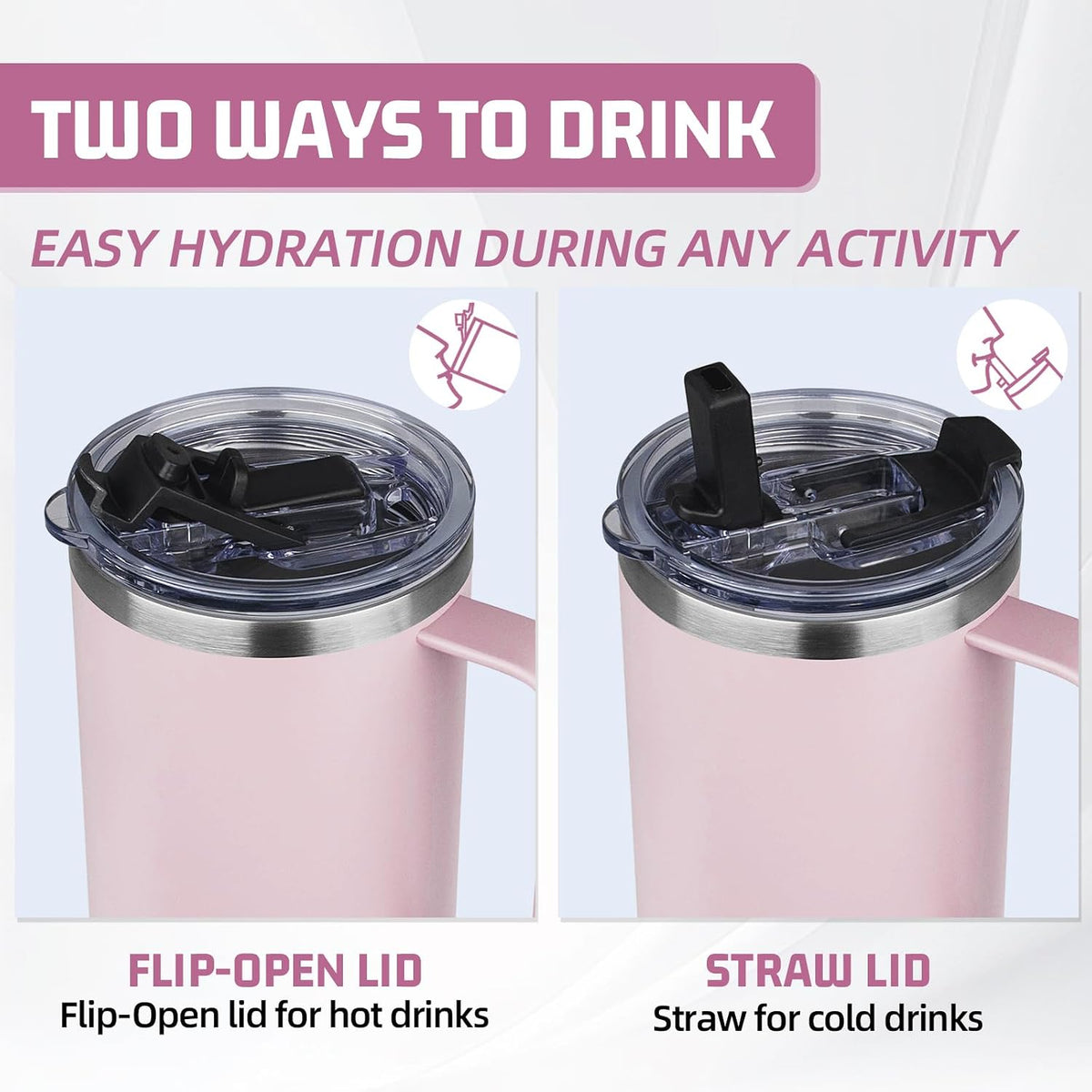 20 oz Tumbler with Handle, Stainless Steel Insulated Tumbler with Lid and Straw, Double Wall Vacuum Coffee Mug Tumbler, Insulated Coffee Thermal Cup for Cold and Hot (Black)