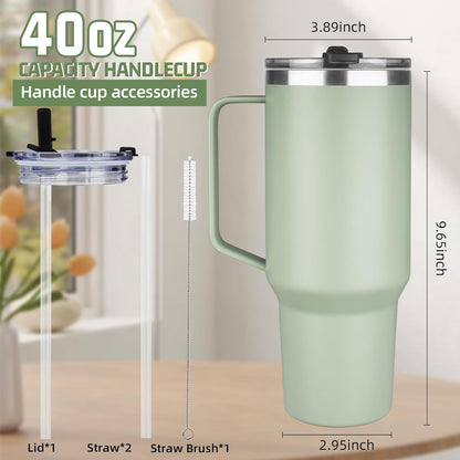 20 oz Tumbler with Handle, Stainless Steel Insulated Tumbler with Lid and Straw, Double Wall Vacuum Coffee Mug Tumbler, Insulated Coffee Thermal Cup for Cold and Hot (Black)