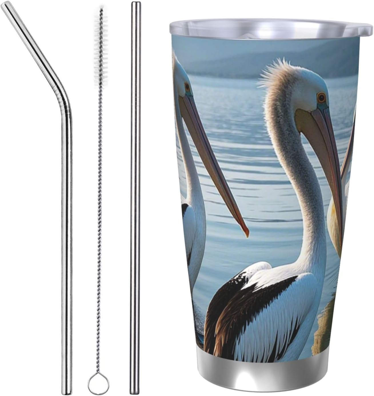 20 oz Tumbler Insulated Coffee Mug with Lid and Straw Three Pelicans Tumbler Double Wall Vacuum Insulated Tumblers Spill Proof Coffee Travel Mug Gifts for Men Women Birthday Christmas